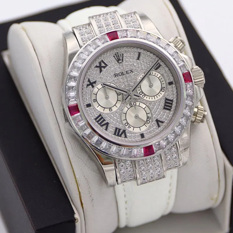 Rolextop-tier watch Daytona series pavé 116599 starry pink diamond men's watch front view