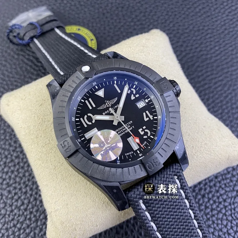 GF FactoryBreitling Avengers 1:1super watch men's black dialleather strap model pictures and price caseback live photo