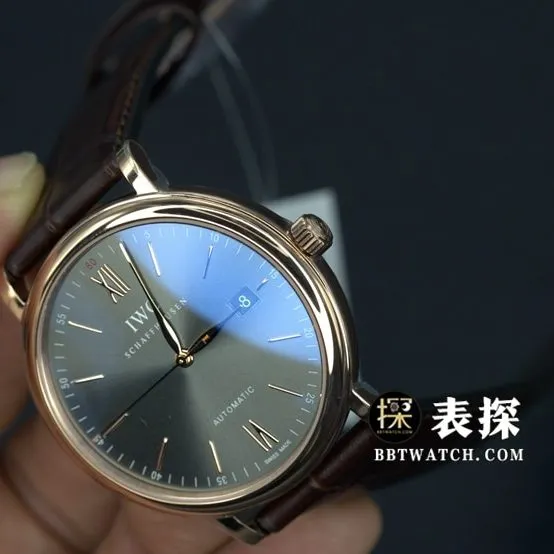 V7 factory IWC men's Portofino watch rock gray plate gold needle leather strap model IW356511caseback live photo