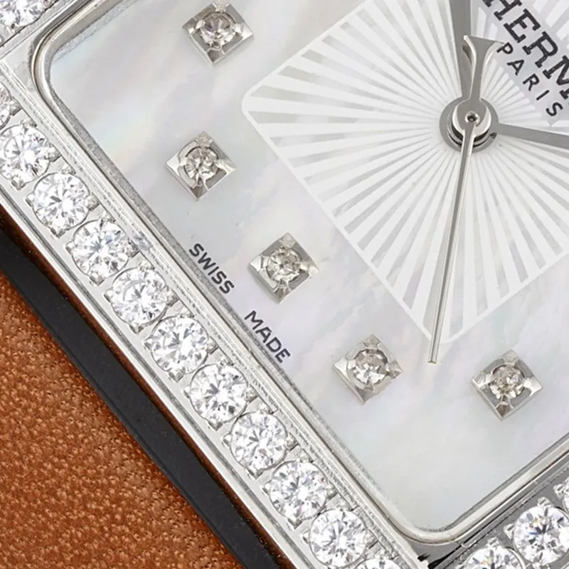 Hermès top-tier watch HeureH three-hand series ladies leather strapwhite dialdiamond watch clasp picture