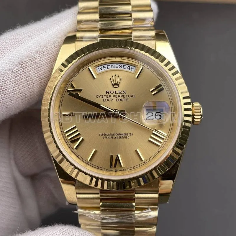 Rolex watch RC factory Day-Date40mm gold plate 3255yellow goldsteel bracelet model front live photo