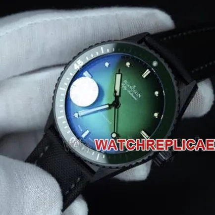 GF Factorytop-tier watch Blancpain2021 new ceramic fifty fathoms green super cool men's green dial nylon strap mechanical watch movement picture