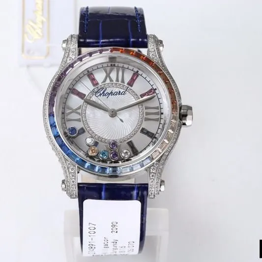 2021 latest ladies watch Chopard ultimate happy rainbow T diamond 274891-1007 blue bracelet front view