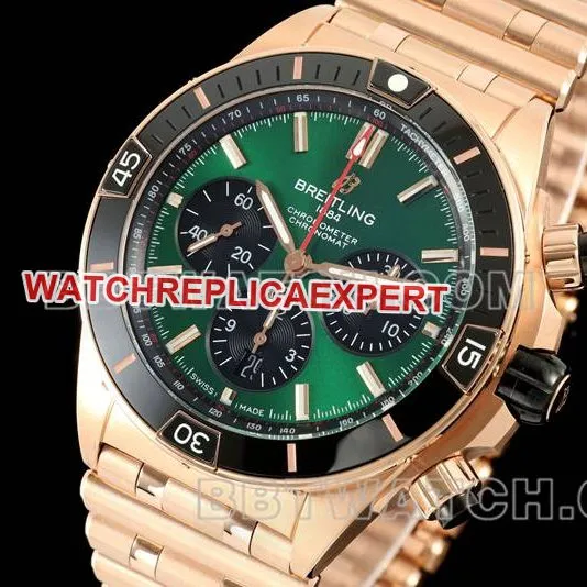Breitling optimal collectible watches TF factory mechanical chronograph green disk 44mm rose gold steel strap models strap real picture