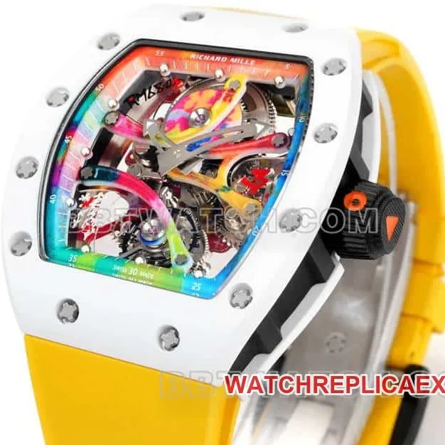 Richard Mille men's top-tier graffiti tourbillon yellow rubber RM 68-01side live photo