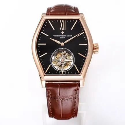 VCR factory top-tier watch Vacheron Constantin men's black dial brown belt Malta tourbillon series mechanical watch movement picture