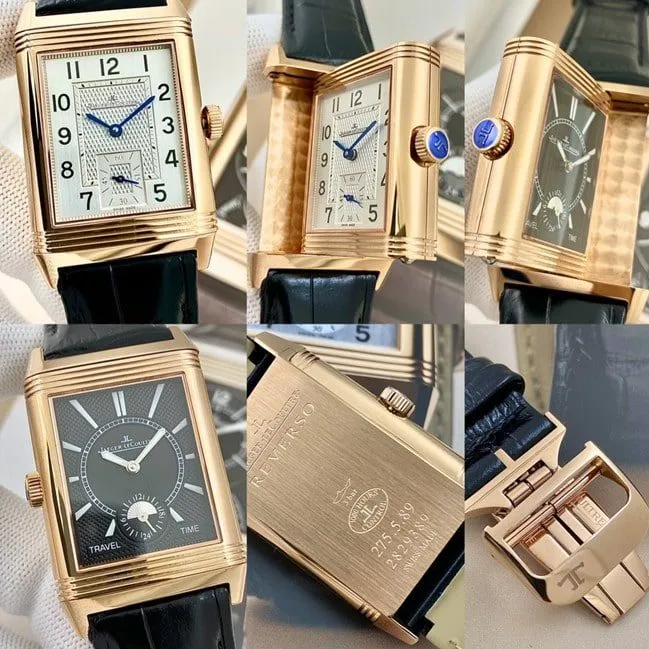 top-tier watch Jaeger-LeCoultre men's white dial flip series black belt manual winding watch front view