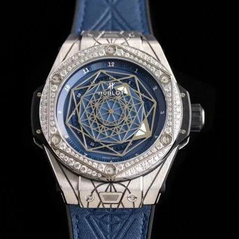WWF factory top-tier watch Aerospace BigBang series K gold blue bottom ring diamond men's tattoo watch front view