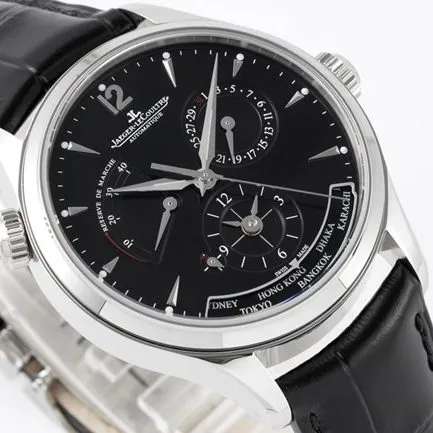 ZF factory top Jaeger-LeCoultre super a watch men's black disk black belt mechanical geographer Q1428421 series belt watch side view