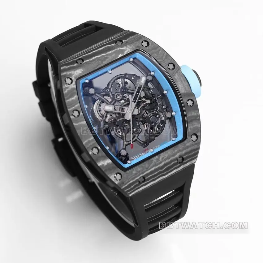 BBR factory Richard Mille men's hollow plate blue inner ring RM055 carbon fiber braceletlive photos