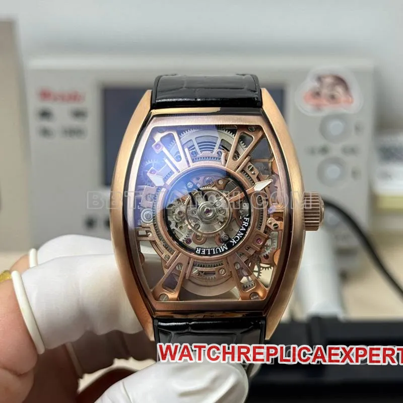 Franck Muller's collectible watch hollow tourbillonleather strap model front live photo