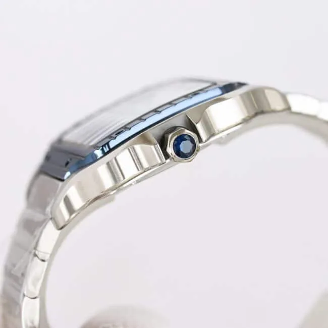Cartier new GF Santos white steel rubber strap men's watch clasp picture