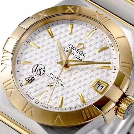 super cloneOmegayellow goldwhite dialdate displayvs constellation temperament 8500 mechanical watch movement picture