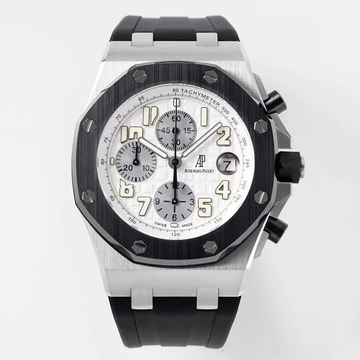 APF factory Audemars Piguet men's Royal Oak offshore top-tier 1:1super watch silver white dial rubber model 25940SK.OO.D002CA.02side live photo