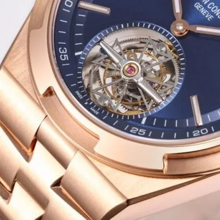 top-tiersuper cloneBBRVacheron Constantinrose goldblue dial tourbillonclasp picture