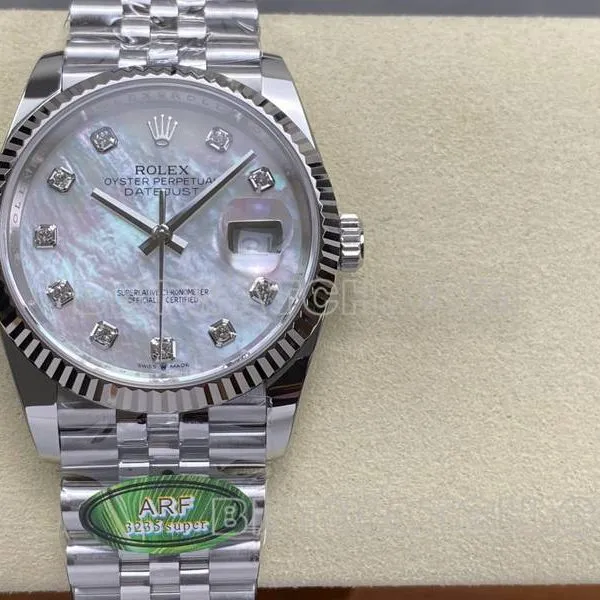Rolex1:1replica watch ARF FactoryDatejust mother-of-pearl disc 36mm steel bracelet model front live photo
