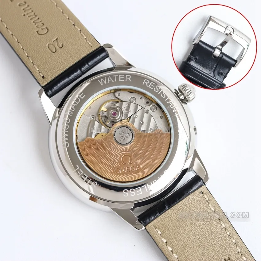 OmegaSeamaster1:1top-tier yellow white dialleather strap model 210.30.42.20.01.022front live photo