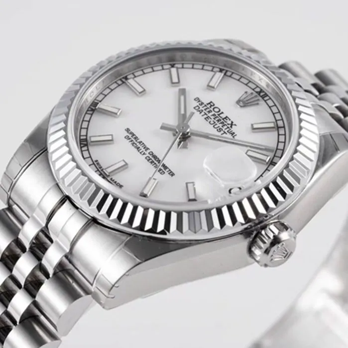 Top-tier watch Rolex men's white dial Oyster Perpetual Datejust 31mm series steel bracelet watch front view