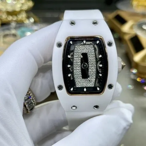 Richard Milletop-tier watch women's black dialrubber strap South African real diamond mechanical watch front view