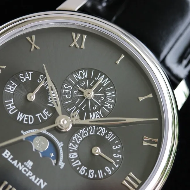 Blancpaintop-tier watch classic series 6656 automatic movement men's green dialleather strap watch movement picture