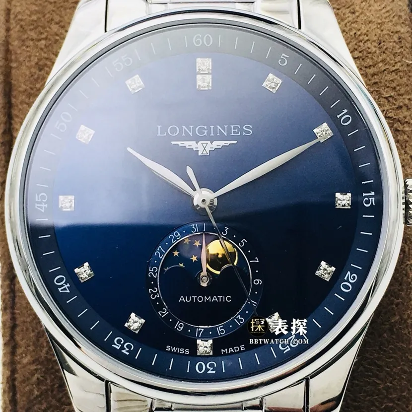 LG Longines watchmaking tradition super A imitation watches men's blue disk moon phase steel strap models pictures and prices buckle real picture