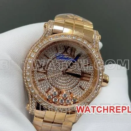 Chopard1:1replica watch YF factory happy diamond gold baby's breath 2892mechanical movementsteel bracelet model side live photo