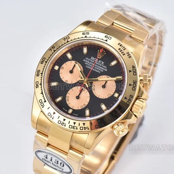 C factory RolexDaytona1:1super cloneblack dialyellow gold little devil steel bracelet model m116508-0009side live photo