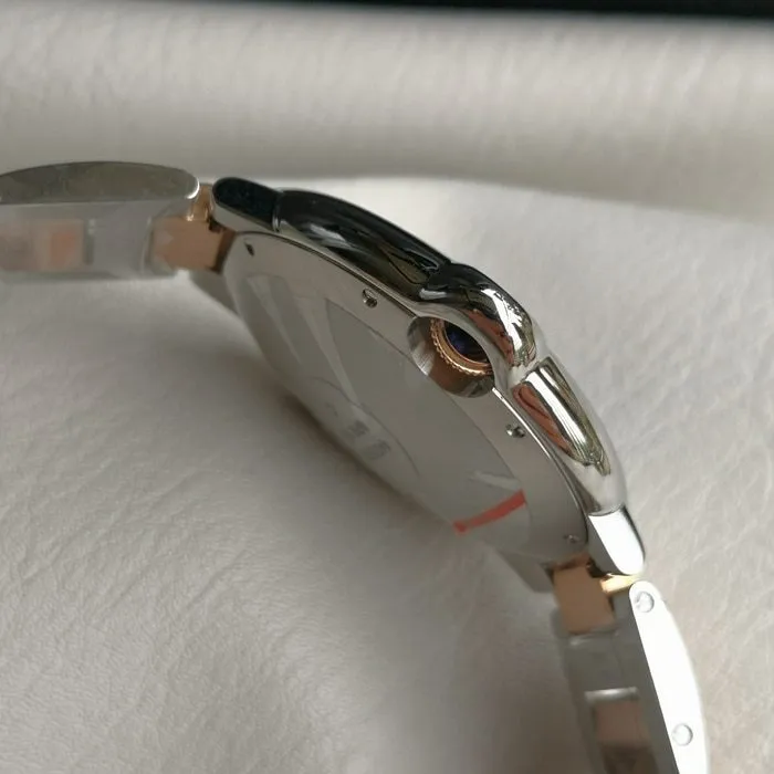 top-tier watch Cartier men's white dial blue balloon series steel bracelet watch front view