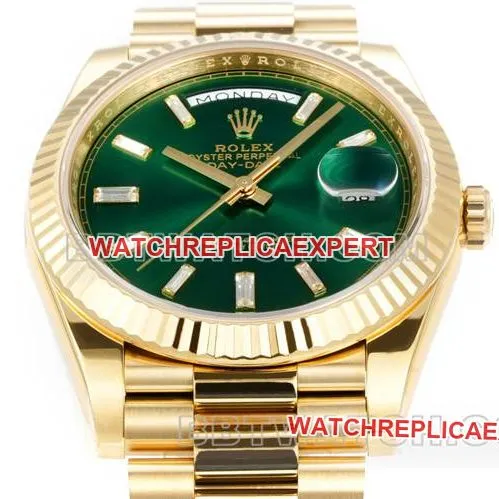 watch Rolexyellow goldPPM factory Day-Date mechanical green dialfront live photo