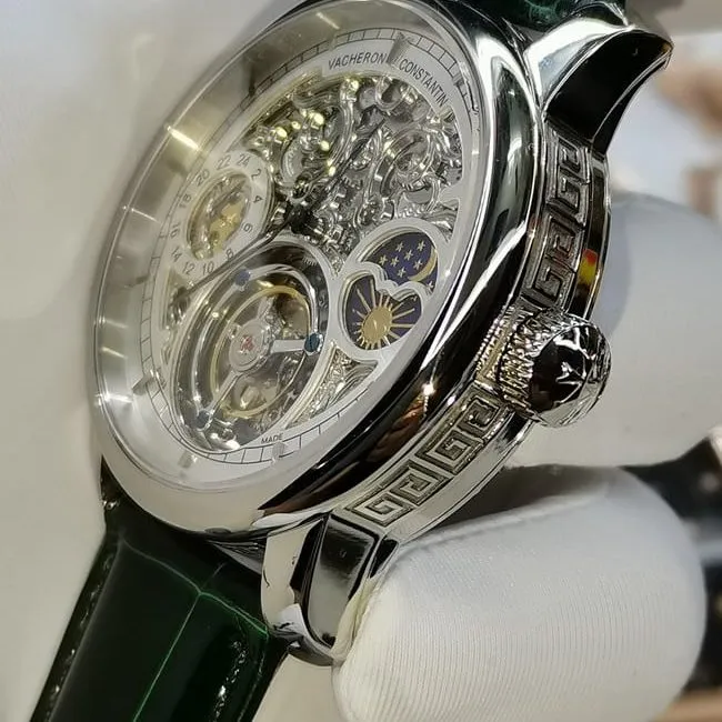 top-tier watch Vacheron Constantin men's white dial green strap fully automatic movementleather strap watch movement picture