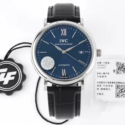 ZF Factorytop-tier watch IWC automatic movementleather strap Portofino series blue dial black belt watch front view