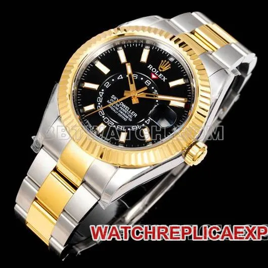 collectible watch Navigator AR+ factory Rolexblack dial mechanical room gold steel braceletfront live photo