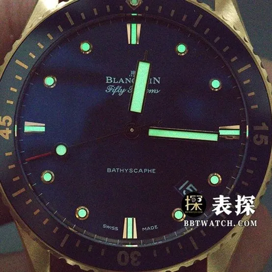 Blancpain Fifty Fathoms top-tier watch men's blue dial gold needle leather strap model pictures and prices front live photo