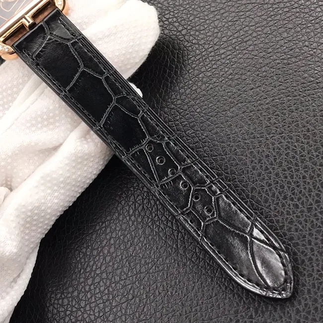 YF factory top-tier watch Hermès black dial black belt quartz crocodile leather strap watch front view