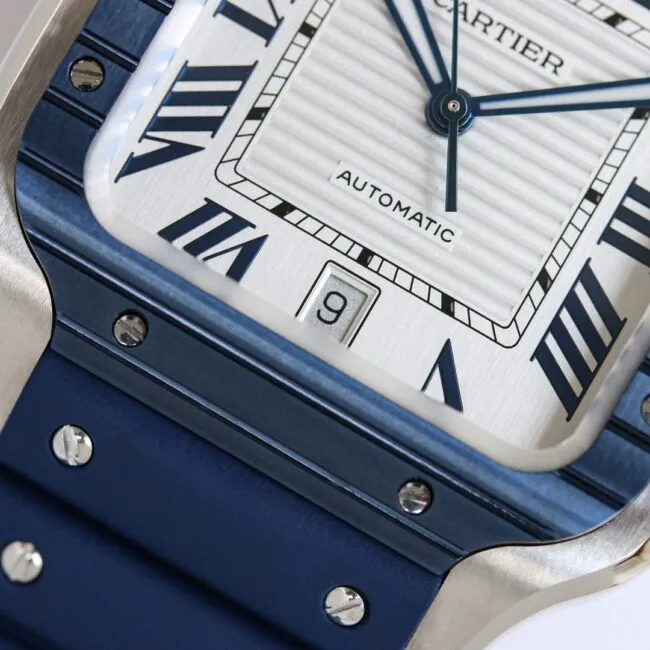 top-tiersuper cloneCartierGF Santos rubber strap men's watch front view