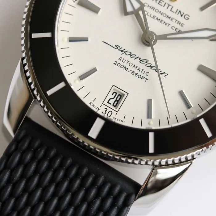 Top Breitling men's white dial Superocean Heritage mechanical watch front view