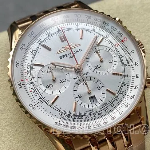 1:1replica watch BLS factory Breitling aviation chronograph silver white dialrose goldsteel bracelet caseback live photo