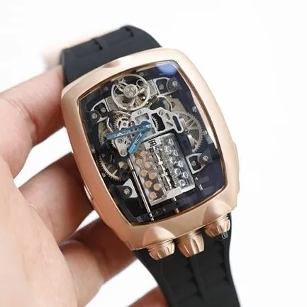 top-tier Bugatti Veyron high-quality watch men's black dial black rubber strap mechanical Czech Leopard watch movement picture