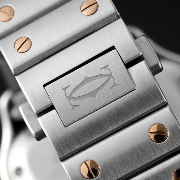 Cartiertop-tierhigh-quality watch Santos series ladies steel braceletwhite dial rose gold watch front view
