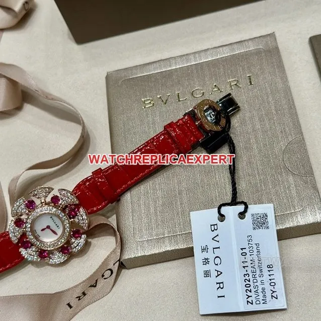 Bvlgari top white mother-of-pearl dial red model 103754 front real photo