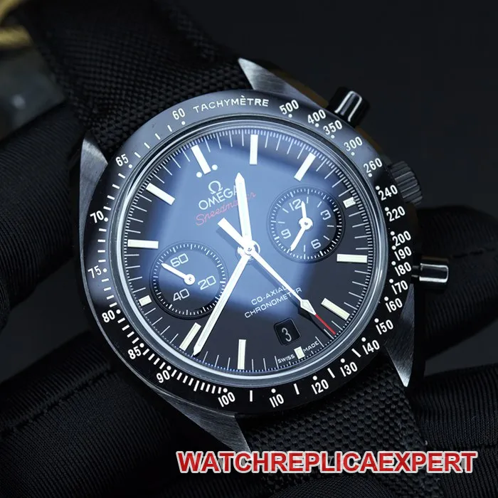 OM Factorytop-tier watch Omega Speedmaster series Dark Side of the Moon ceramic9300 men's black dial nylon strap mechanical watch movement picture