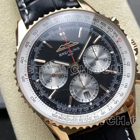 top-tier watch BLS factory Breitling aviation chronographrose goldblack dialleather strap model front live photo