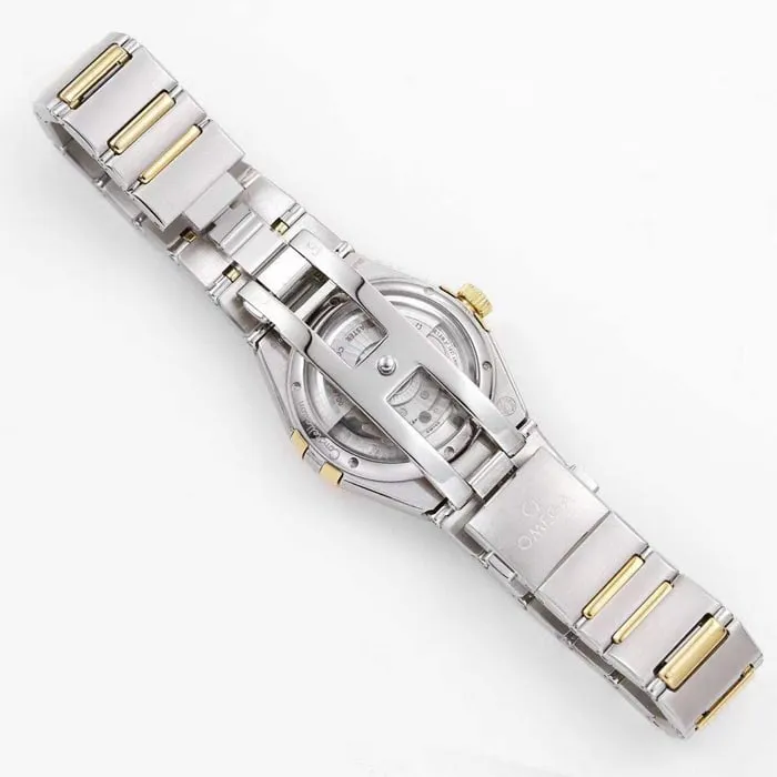 top-tier watch Omega women's gold plate constellation series steel bracelet watch front view
