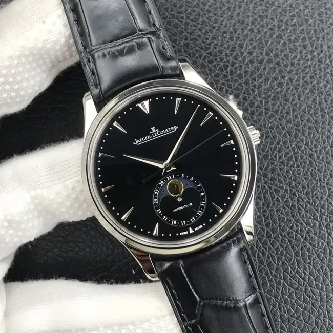 GF Factorytop-tier watch Jaeger-LeCoultre men's black dial black belt master series automatic movementleather strap watch side view
