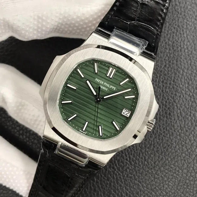 3k factory top-tier watch Patek Philippe men's green dial black belt Nautilus series leather strap watch clasp picture