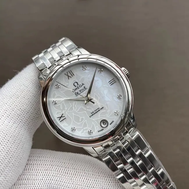 top-tier watch Omega women's white dialsteel bracelet Diefei series watch clasp picture