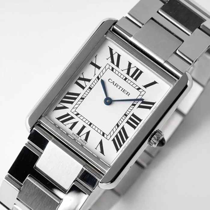 top-tier watch Cartier women's white dial tank series steel bracelet watch front view