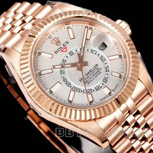 watch AR+ factory pilot rolexwhite dial mechanical rose gold steel braceletcaseback live photo