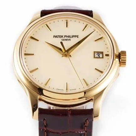 ZF Factorytop-tier watch Patek Philippe there white dial brown belt classic series leather strap mechanical watch front view