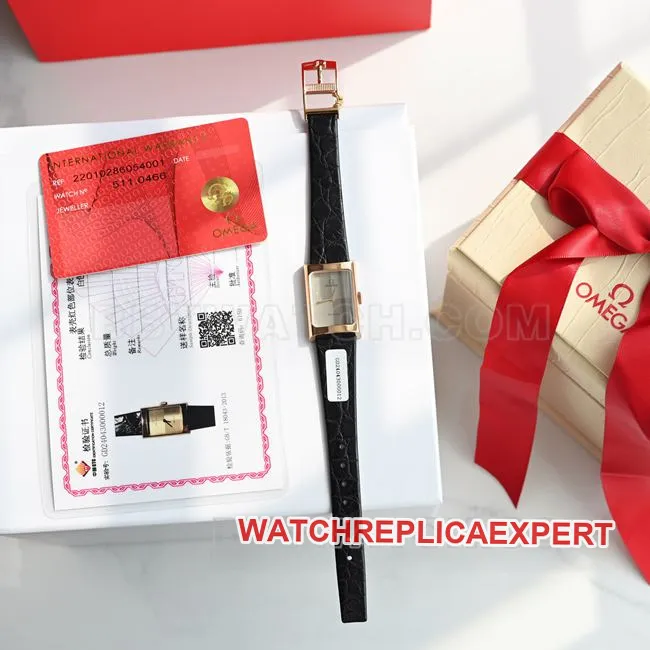 Top watch Omega De Ville gray dial quartz black leather strap buckle actual photos